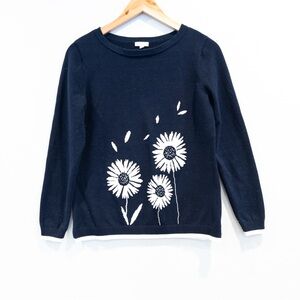 Talbots Navy & White Daisy In The Wind Intarsia Sweater Small Artsy Twee